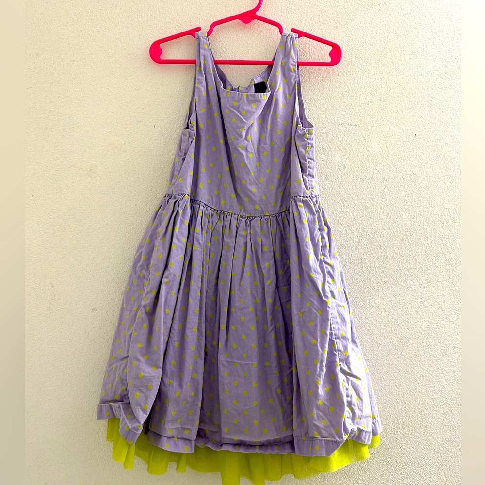 🦋 GAP Kids Purple Dress with Lime Green Polka Dots! Size 6-7